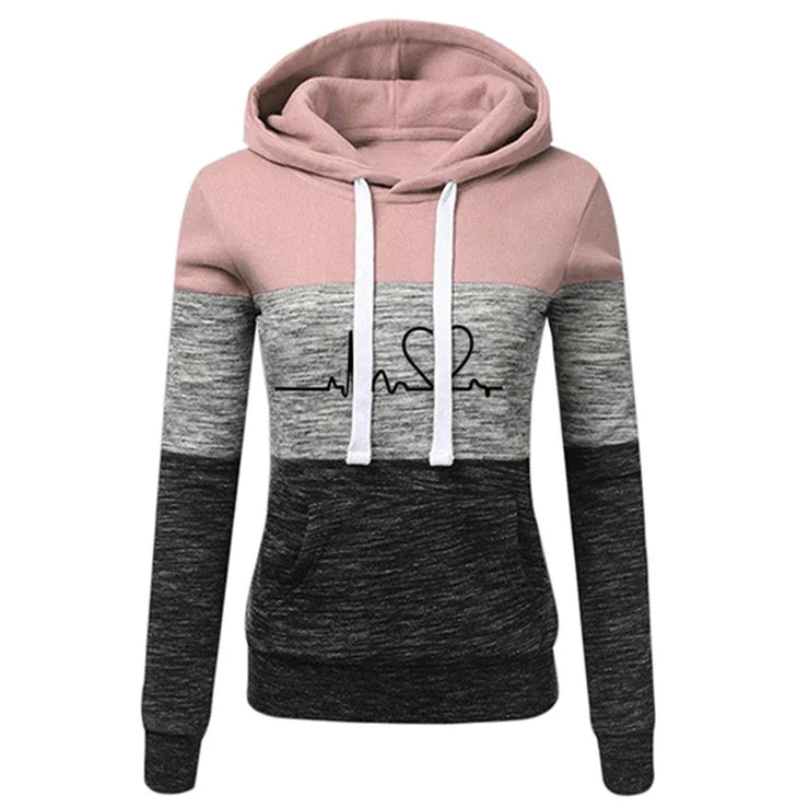 Women Tracksuit Printing Hooded Sweatshirt Sweatpant Color Block Versatile , Jogging Pullovers Sport Trousers Outfits S-3XL