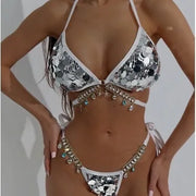 Sequin Bikini Set Sexy Backless Wire-Free Comfort Dazzling Party Nightwear Show off Your Charm at the Beach Or Poolside