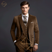 Classic Elegance Men's Grey Velvet 3-Piece Custom Suit Timeless Style for Every Occasion.Size EU48