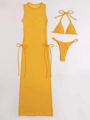 3Pcs Women's Thong Bikini Set with String  Sexy Solid Color Bathing Suit Eye-Catching Summer wear