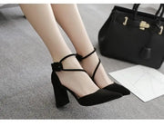Women's Thick Heel Pointed Stiletto Sandals High Heeled Buckle Strap Eye Catching Black Gray Casual Fashion Footwear