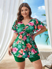 plus Size Printed Tankini Swimsuit High Waist Eye Catching  Comfortable Fit Floral Pattern