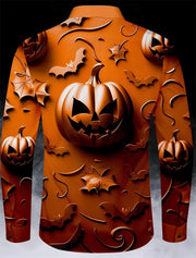 3d Printing Men's Pumpkin Graphic Button Down Shirt Halloween Theme Long Sleeves