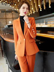 Women's 2 Piece Suit Office Lady OL Beige Pink Khaki Apricot Coffee Black Blue S-5XL Pant Set with Jacket Blazer And Trousers