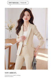 NAVIU 2 Piece Women's Office Blazer Set with High-Waist Pencil Pants Turn-Down Collar Elegant Apricot Black Pink Ladies Suits