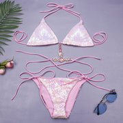 Women's Sequins Push-Up  Sparkling Rhinestone Bikinis Set Eye-Catching Beach Bathing Suit