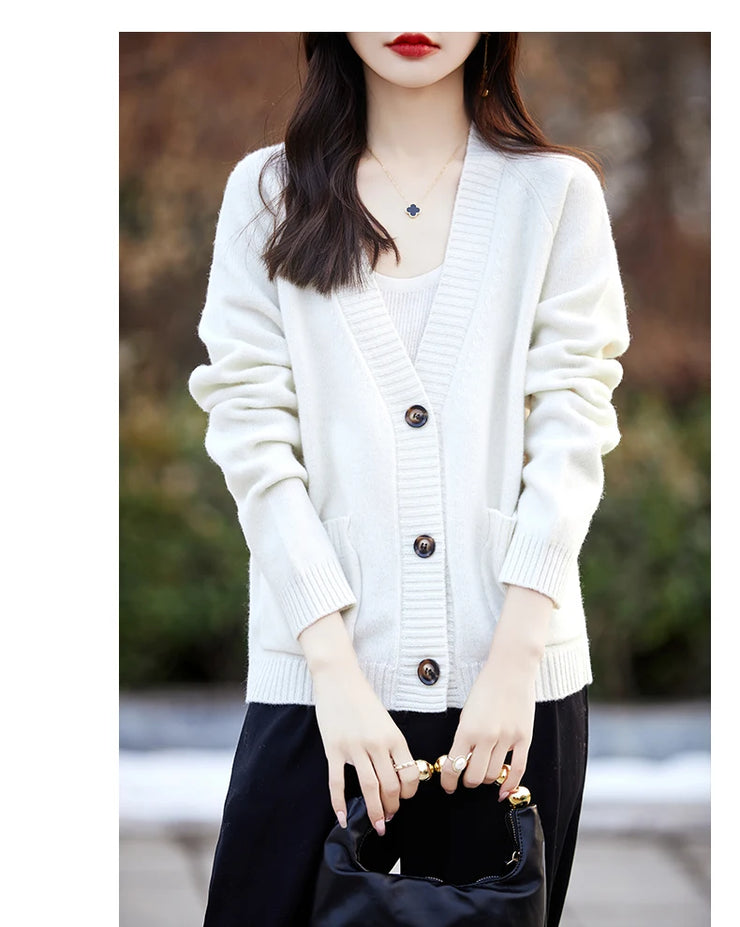 Women cardigan  V-neck 100% wool sweater