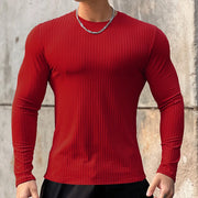 Men's Gym Fitness Long Sleeve T-shirt Quick Dry Casual O-Neck Bodybuilding Shirt for Running Sports Training Polyester Tees