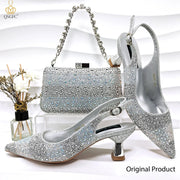 Nigerian Women Heel  Italian Design Shoes And Bag Set Decorated with Rhinestone