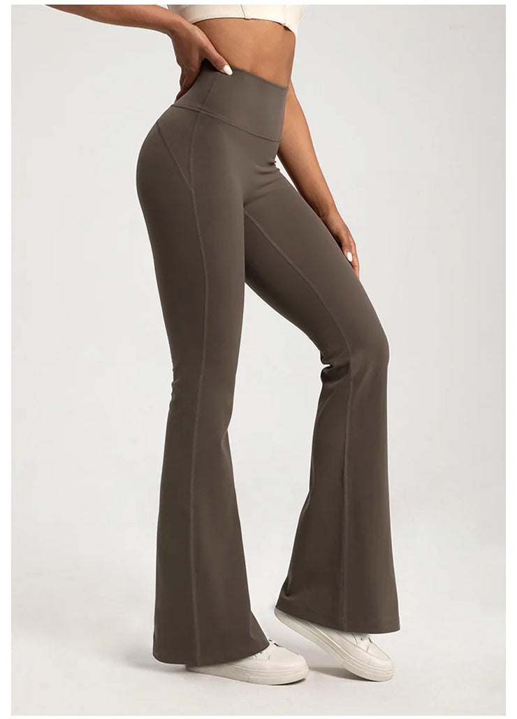 Women Naked High Waisted Waist Cinching Hip Lifting Elastic Bell Bottom Pants