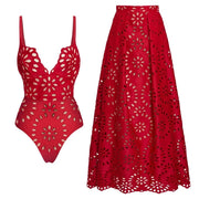 3Pcs Laser Cut Swimsuit Women Sexy Bikini Push Up Swimwear High Waisted Biquini Female Hollow Bathing Suit Bodysuit Beachwear