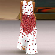 Women Casual Loose 3D Wind Chime Printed White Long Dress