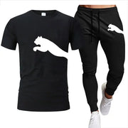 Men's Mesh T-shirt Sweatpants  Casual Short-sleeved T-shirt Sportswear Set