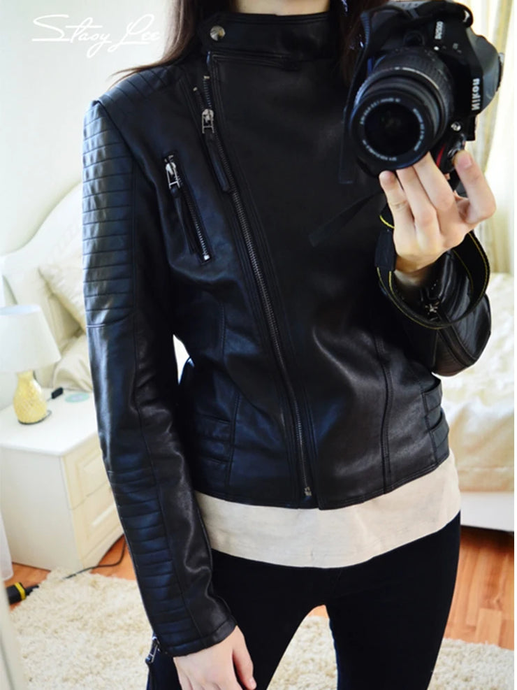 Women Punk Leather Jacket PU Faux Leather Jackets