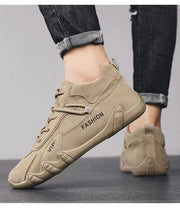 Men's Casual Sneakers Khaki Non-Slip Work Shoes Lace-Up Short Boots Loafers round Toe Microfiber Upper Rubber Outsole
