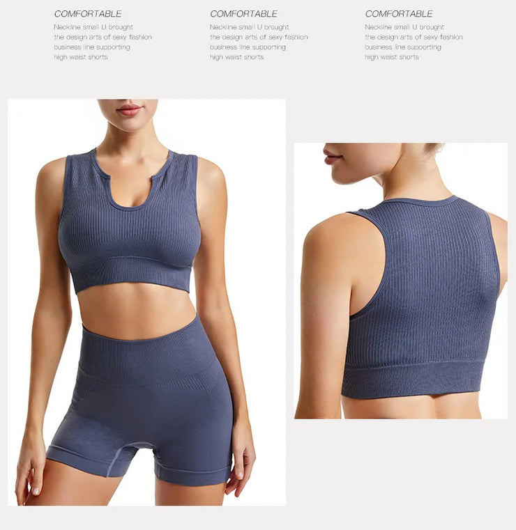 Seamless High-Waist Leggings Sports Bra Yoga Set Women&