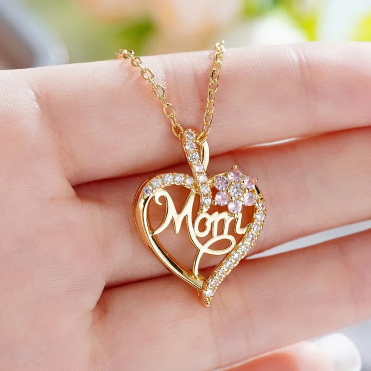 Necklace for Mom Luxury Trendy Craved Pendant Necklace Pink Flower Aesthetic Neck Accessories Love Jewelry