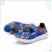 Women's Casual Elastic Band Weave Flats Non-Slip Comfort Loafers Slip-On Vulcanize Shoes Summer Season PU Upper