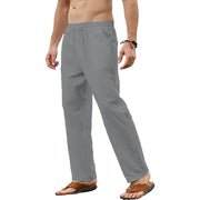 Men's cotton linen pants, casual loose fit, breathable, solid color, with drawstring.