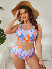 plus Size Split Swimsuit High Waisted Gathered Tight Fitting Summer Essential Bikini Eye Catching Vibe Comfortable Polyester