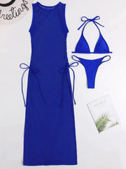3Pcs Women's Thong Bikini Set with String  Sexy Solid Color Bathing Suit Eye-Catching Summer wear