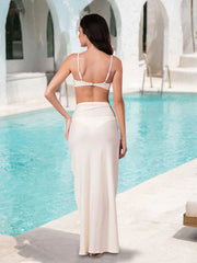 Women's 3 Piece Bikini Set Spaghetti Strap Swimsuit Sexy High Split Long Skirt Beachwear Polyester Bathing Suit