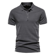 Men's  100% Cotton Solid Color  Casual Short Sleeve Turndown  Polos Shirt