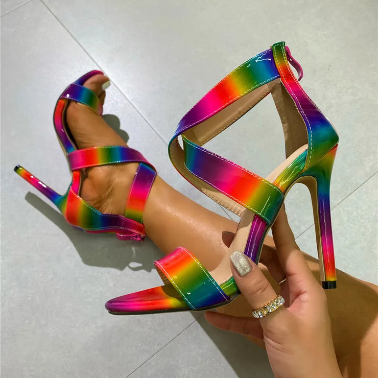 Women Super High Heels Shoes Pointed Toe Rainbow Luxury