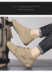 Men's Casual Sneakers Khaki Non-Slip Work Shoes Lace-Up Short Boots Loafers round Toe Microfiber Upper Rubber Outsole