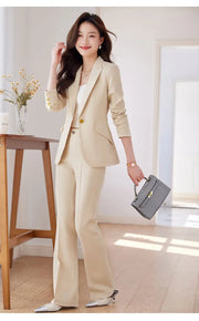 NAVIU 2 Piece Women's Office Blazer Set with High-Waist Pencil Pants Turn-Down Collar Elegant Apricot Black Pink Ladies Suits