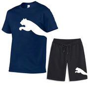 Men's Mesh T-shirt Sweatpants  Casual Short-sleeved T-shirt Sportswear Set