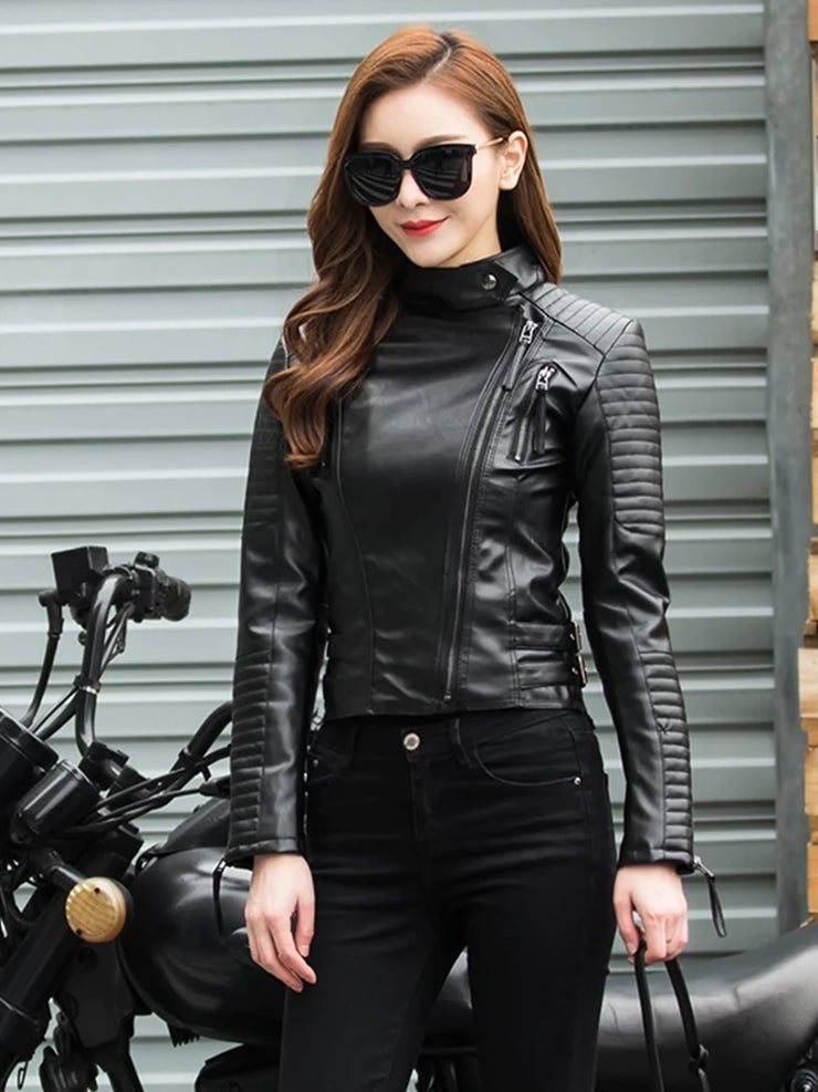 Women Punk Leather Jacket PU Faux Leather Jackets