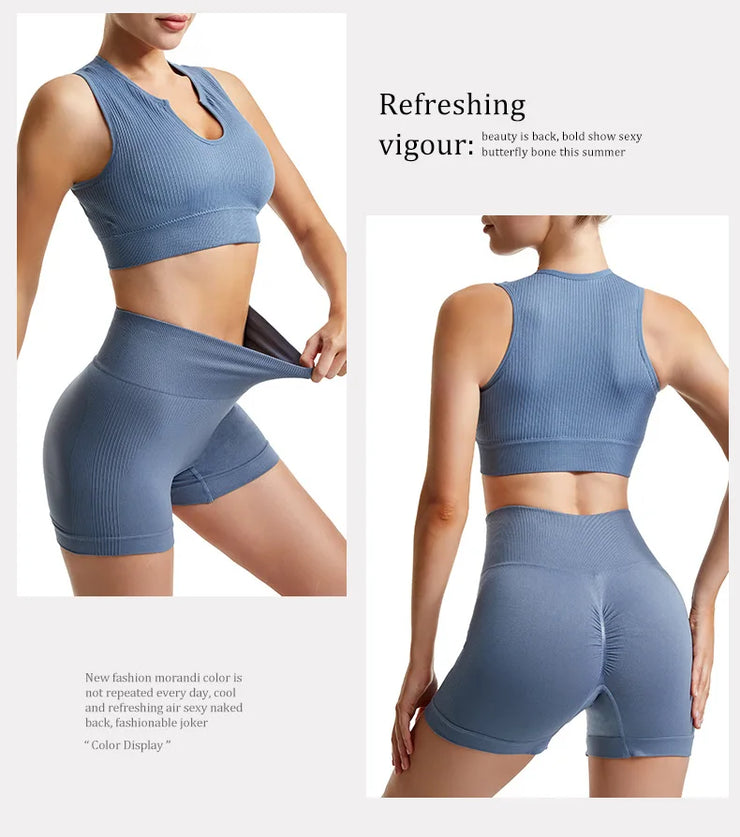 Seamless High-Waist Leggings Sports Bra Yoga Set Women&