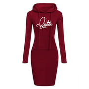 Latest Hot Women's Queen Printed Knee Hoodie Slim Dresses