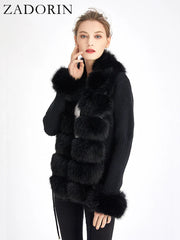 Women Luxury Knit Winter Elegant Detachable Fur Cardigan Korea Style Sweater