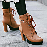 Women Motorcycle  High Heel Platforms Sexy Botas Buckle White