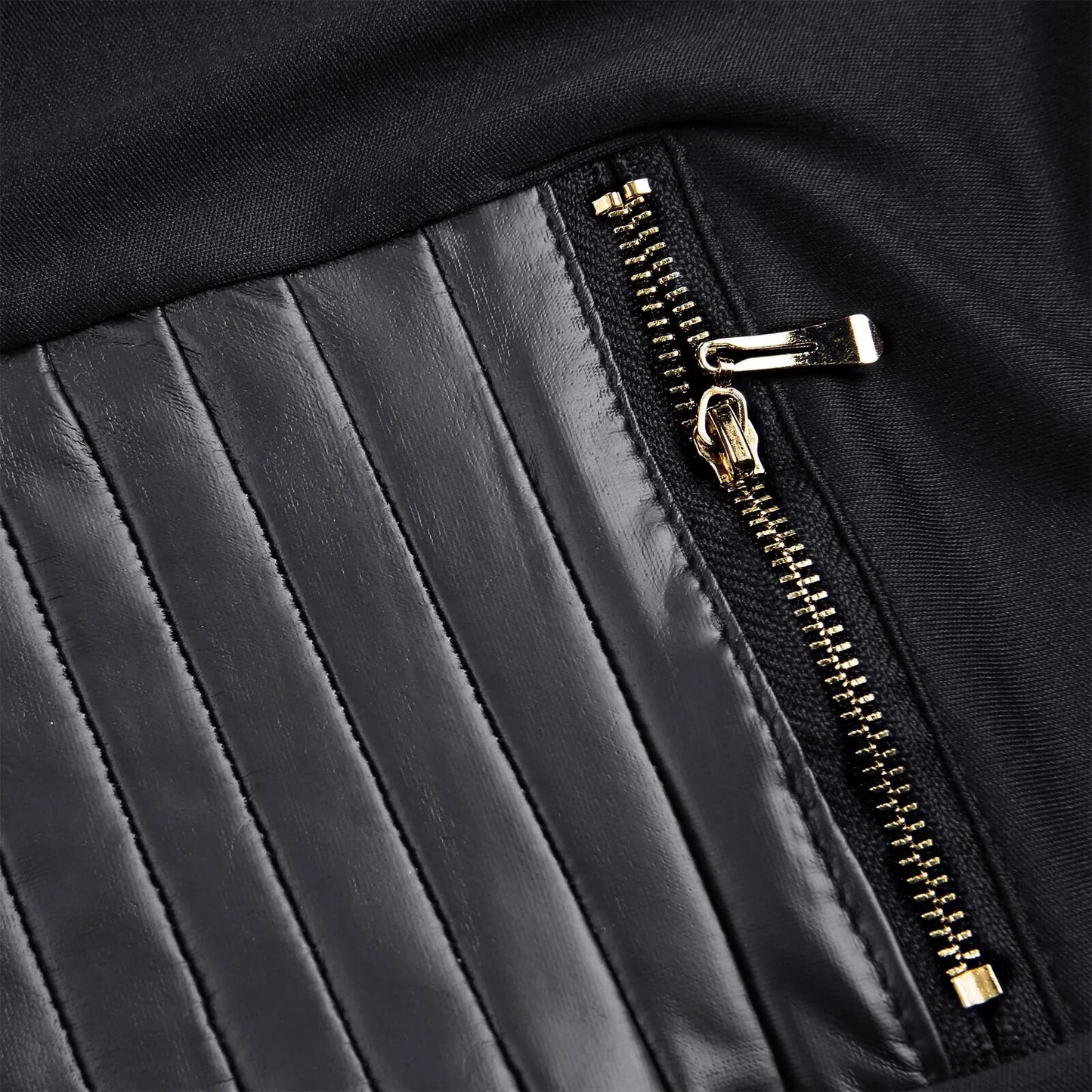 Women Faux PU Leather Zipper High Waist Black Pants