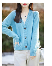 Women cardigan  V-neck 100% wool sweater