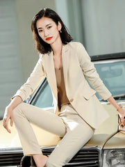 Women's 2 Piece Suit Office Lady OL Beige Pink Khaki Apricot Coffee Black Blue S-5XL Pant Set with Jacket Blazer And Trousers