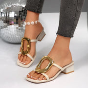 Elegant Open-Toe Women's Sandals Sexy Designer Shoes Medium High Heels Luxury Fashion Party