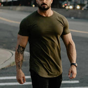 Men's Cotton Breathable Fitness T-Shirt Short Sleeve Running Gym Tee Comfortable Tight Summer Fitness Gear O-Neck Pull-On Closure