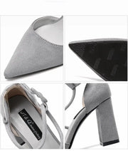 Women's Thick Heel Pointed Stiletto Sandals High Heeled Buckle Strap Eye Catching Black Gray Casual Fashion Footwear