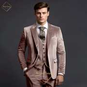 Classic Elegance Men's Grey Velvet 3-Piece Custom Suit Timeless Style for Every Occasion. Size US 34/EU44