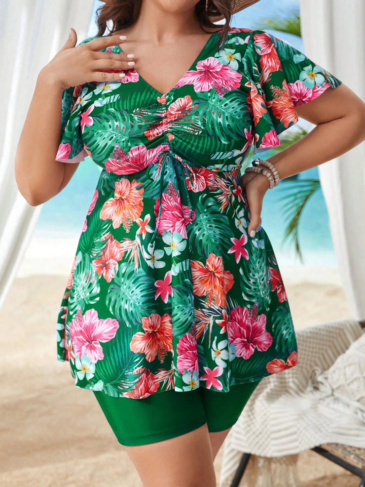 plus Size Printed Tankini Swimsuit High Waist Eye Catching  Comfortable Fit Floral Pattern