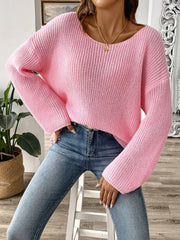 Women's Off-The-Shoulder Flare Sleeve Sweater Loose Fit Pullover Top European American Style Solid Knit