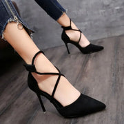 Women's Suede Cross-strap Roman Sandals High Heels Eye Catching Slip-On Shoes Corduroy Above-Ankle Fashion Roman Gladiators