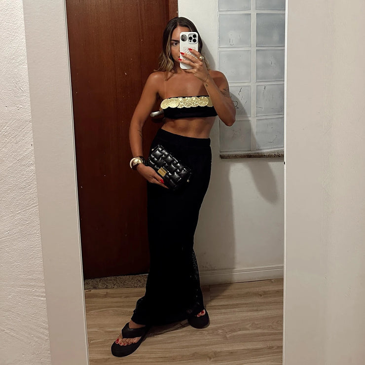 2Piece Shiny Halter Bikini Swimwear High Cut Bodysuit with Long Skirt Sexy ,One-Piece Swimsuit Beachwear Outfit.