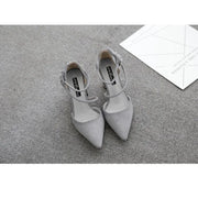 Women's Thick Heel Pointed Stiletto Sandals High Heeled Buckle Strap Eye Catching Black Gray Casual Fashion Footwear