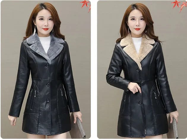 Womens Leather Windbreaker Plus Velvet Thick PU  Leather Jackets