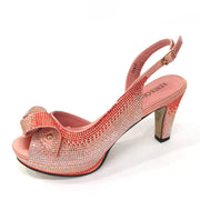 Venus Chan Newest INS Style Peach Color Rhinestone Elegant High Heels Nigeria Popular Design African Ladies Shoes